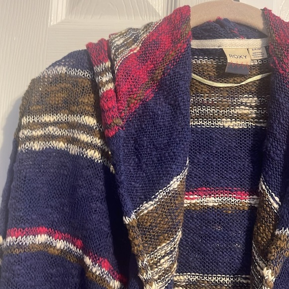 Roxy misty seas striped hooded long open cardigan size small NWT - Picture 3 of 10